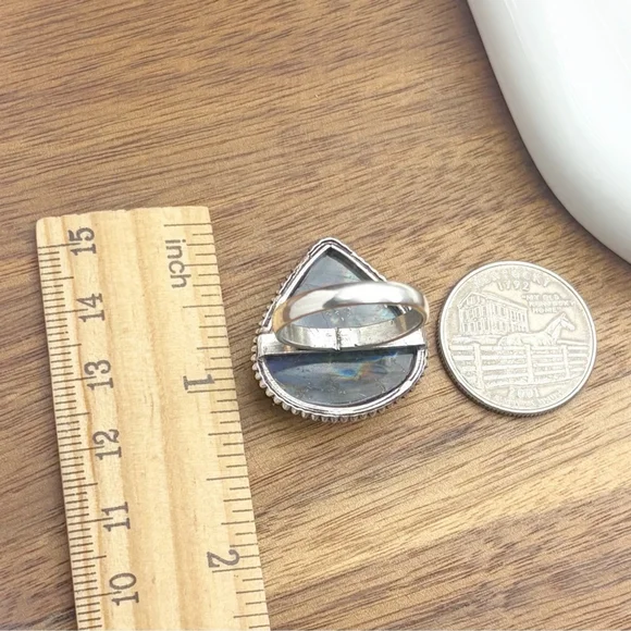 Natural Purple Labradorite Ring Size 8 1/2 8.5 Boho 925 Sterling Silver Overlay - Picture 6 of 7